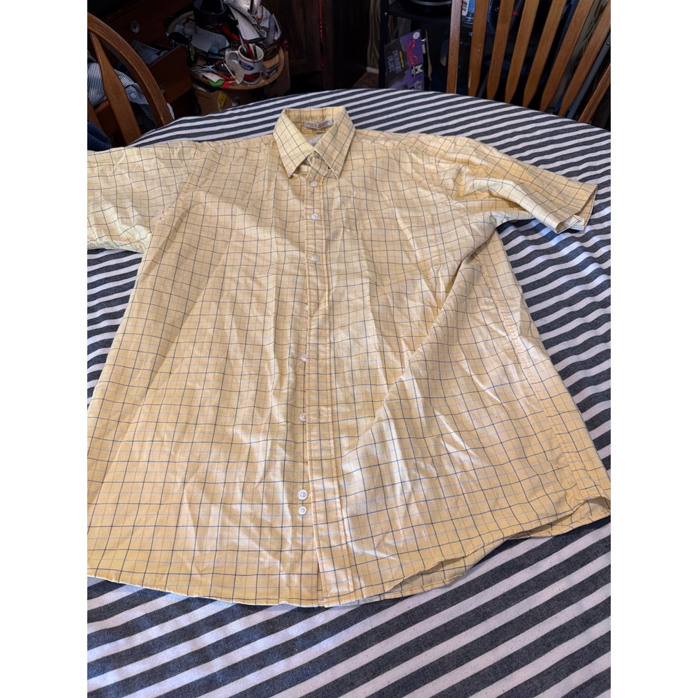 Etienne Aigner Mens Yellow Windowpane‎ Check Short Sleeve Button Down Shirt L 16